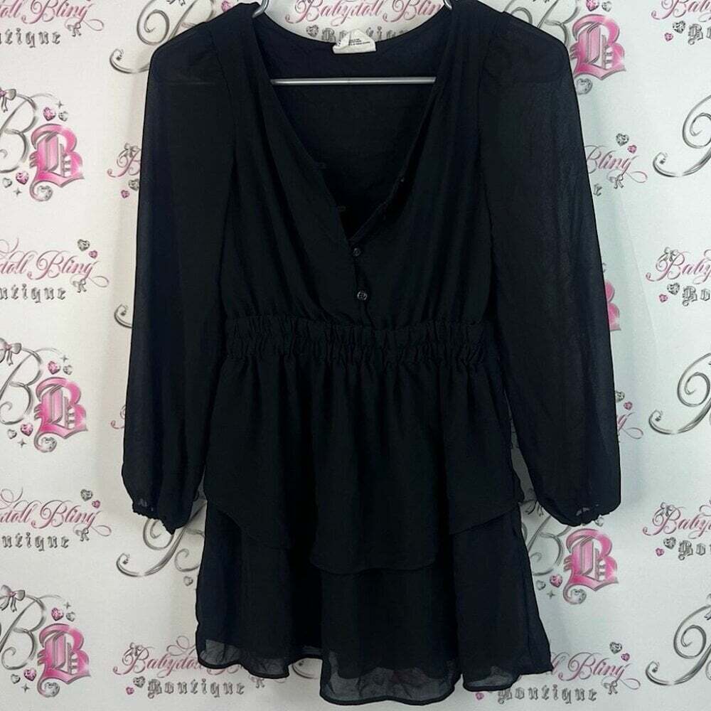 GAP top long sleeve bubble buttons ruffle Black Sheer Blouse